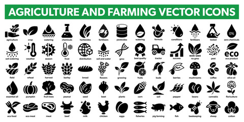 Agriculture and Farming - icons for agribusiness. Vector isolated on white.