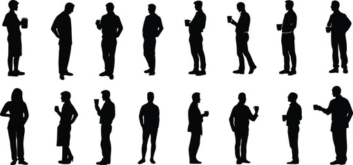 Silhouettes of baristas engaged in coffee brewing and conversation in a bustling cafe environment