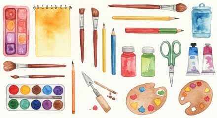 Naklejka premium Art Supplies in a Colorful Watercolor Style for International Labor Day 
