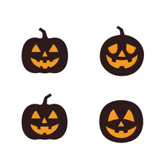 Four Simple Halloween Jack-O'-Lantern Icons.Four stylized jack-o'-lantern icons, perfect for Halloween-themed projects.