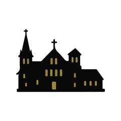 Fototapeta premium Simple Silhouette of a Gothic-Style Church.A bold, black silhouette of a large church, likely Gothic in style, with prominent towers and detailed windows.