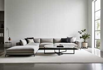A living room with a large sectional couch and a coffee table.