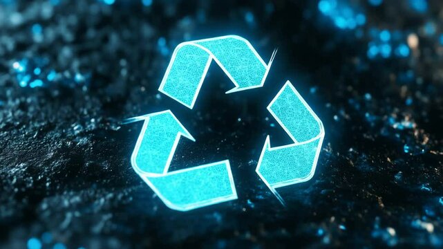 Glowing hologram of recycling symbol on dark digital background
