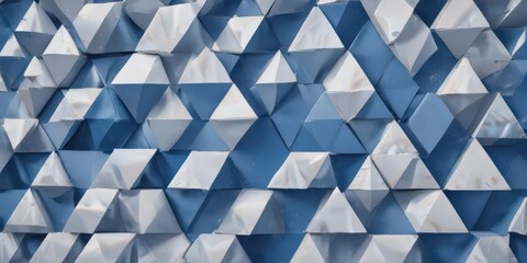 Fototapeta premium Modern blue backdrop featuring overlapping white triangles, diamonds, and squares , shapes, white shapes