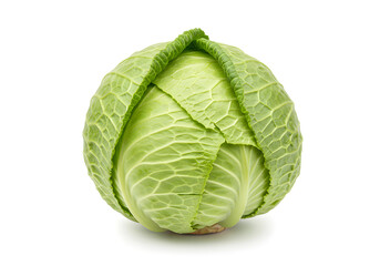 Obraz premium Fresh Green Cabbage on White Background, Healthy Vegetable, Organic Produce, Isolated Food.