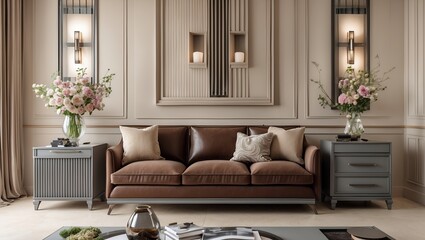 Elegant japandi living room with stylish decor