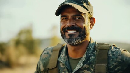 Brave Military Soldier in Camouflage Portrait: Confidence and Resilience in the Field - Professional Armed Forces Man Embracing Nature and Teamwork 