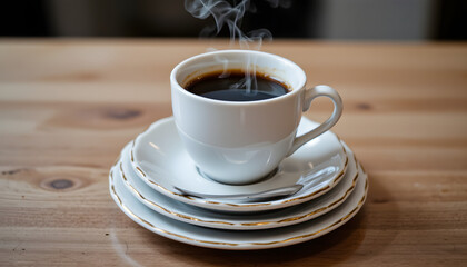 cup of coffee on wooden table