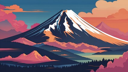 Elegant silhouette of mount fuji in line art