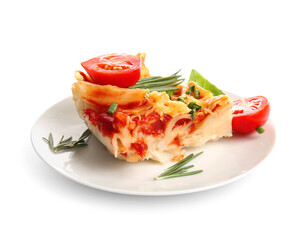 Plate of pasta with tomato sauce and cheese on grey background