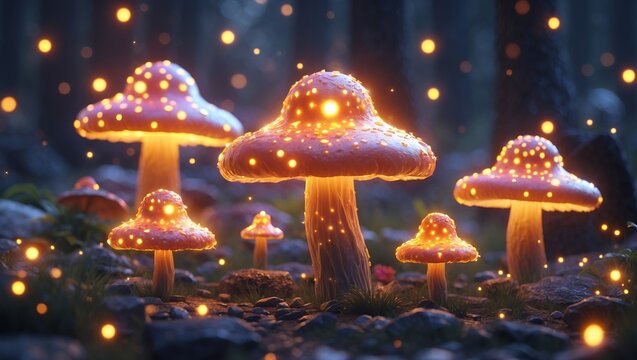 Enchanting glowing magic mushrooms created with generative ai