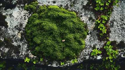 Textured surface with moss as background, top view. Green moss texture