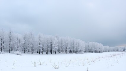 Serene Winter Landscape with Snow and Overcast Sky.