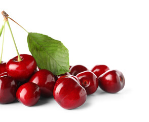 Many sweet cherries on white background
