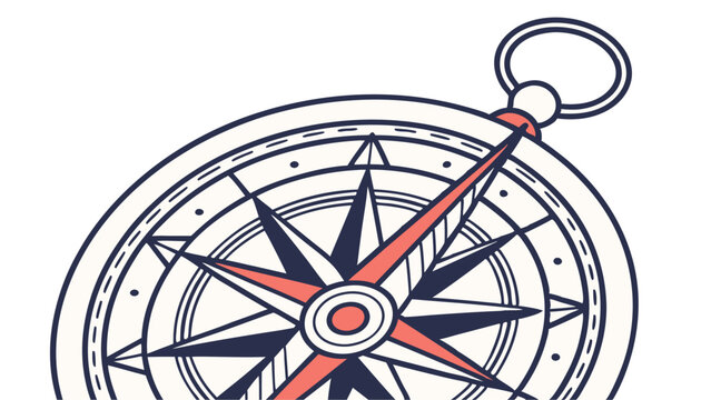Detailed vector illustration of a compass with red needle and navigational markers, symbolizing exploration and direction in vintage style
