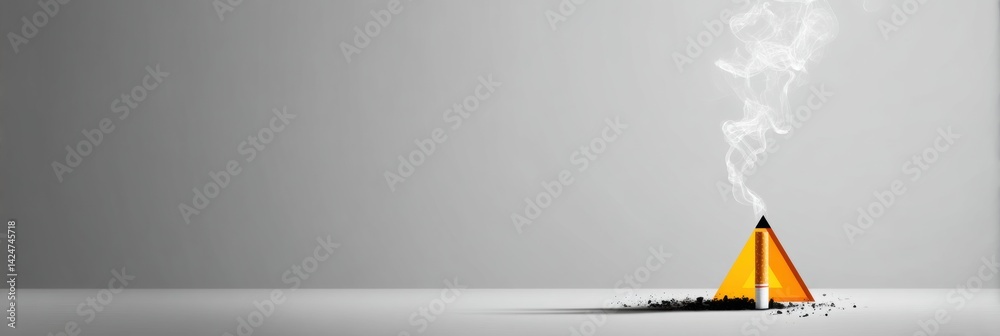 Poster Cigarette Burning on a Stark Warning Triangle in a Minimalistic Modern Setting
