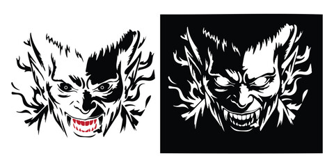 Obraz premium Intense Demon Face in Striking Black and White Contrast