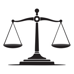 Simple black and white illustration of a balance scale.