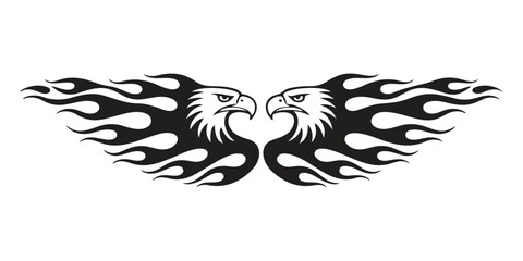 Obraz premium Two eagles with flames, perfect for vehicle graphics.