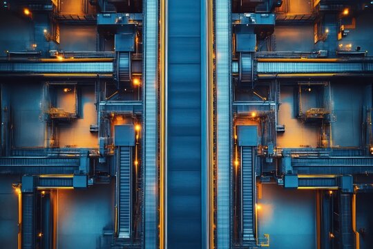 Urban Symmetry Aerial View of Parallel Structures with Illuminated Details