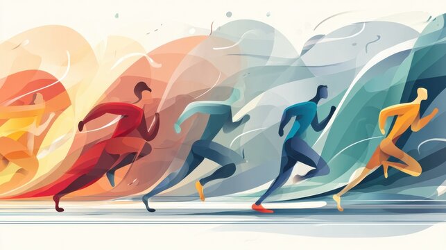 Dynamic Illustration of Runners on a Track Conveying Energy and Movement Through Abstract Forms and Minimalistic Design Inspired by Athleticism