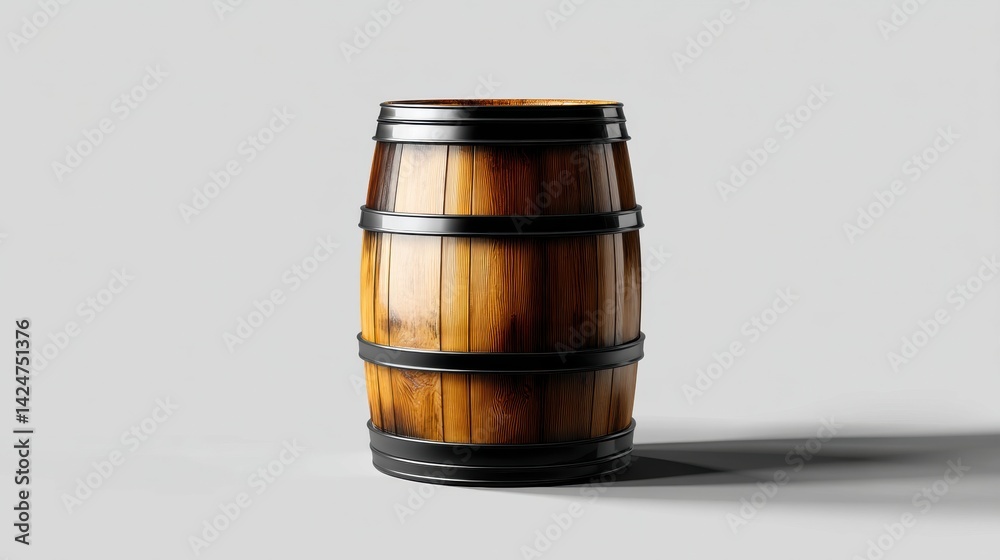 Aufkleber glossy wooden barrel with clean label mockup showcasing shadows in a studio setting