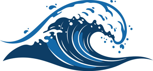 Dynamic Ocean Wave Illustration – Vibrant Blue Digital Art with Foam and Motion