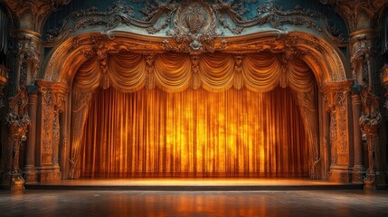 Ornate theatre stage with golden drapes