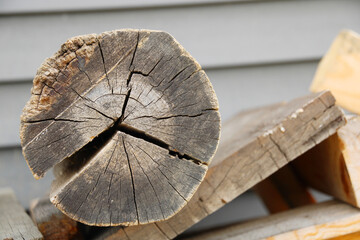 log and stacked planks
