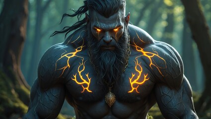 Mystical guardian of the forest with glowing tattoos