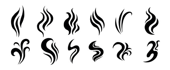 Aromas vaporize icons. Smells vector line icon set, hot aroma, stink or cooking steam symbols, smelling or vapor, smoking or odors signs on white background
