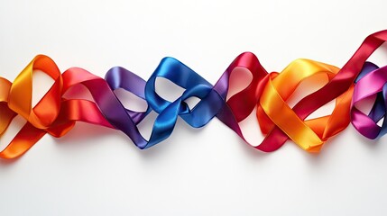 World Cancer Day concept, February 4th. Colorful awareness ribbons on white background with copy space.