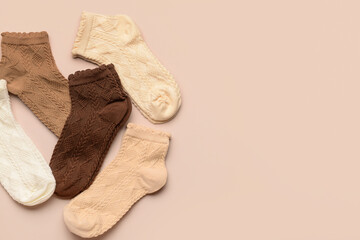 Basic color socks on beige background