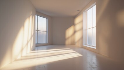 Fototapeta premium Modern empty room with large windows allowing natural light during daytime hours