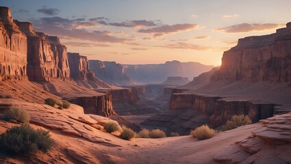 Serene sunset over a minimalist desert canyon