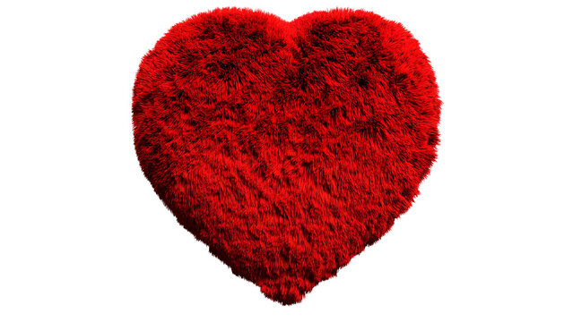 coeur rouge en fourrure, coussin ou tapis - rendu 3D - fond transparent