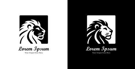 Lion head logo design combined with a square