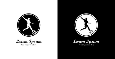 Logo design of a man kicking a ball