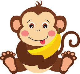 Cute monkey sitting holding a banana