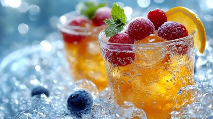 Sparkling iced tea with berries