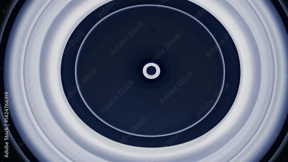 Poster concentric circles pulsating dynamically, transitioning through dark blues, whites, and greens, crea