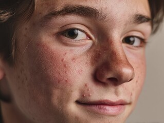 Obraz premium Close-up portrait of a teenager with acne.