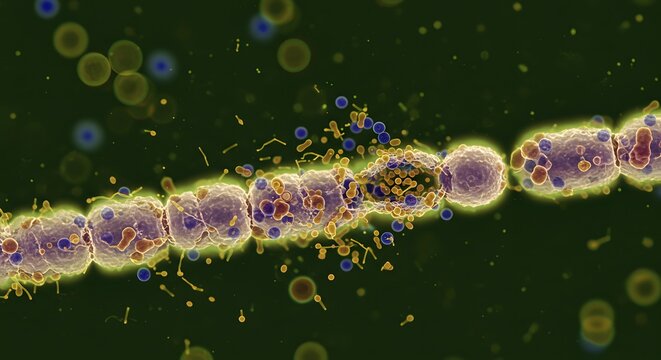  Microscopic of Staph Aureus Lysis, Antibiotic Effect, Time-Lapse 3D Video, AI Generated