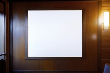 Empty framed display on wooden wall