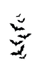 Black silhouettes of bats in flight, a vector illustration set against a white background.