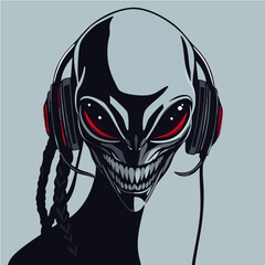 Alien Streamer headset, 3 eyes, cosmic black fills with sharp detail