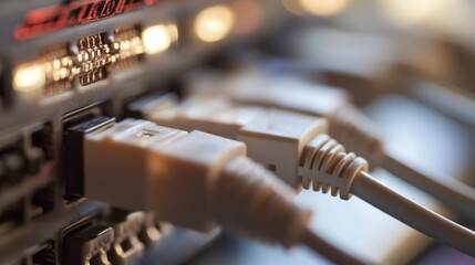 Close-up of Network Cables Connected to a Server