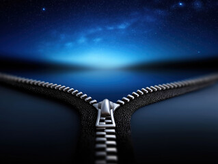 Naklejka premium Creative depiction of a zipper opening to a beautiful night sky landscape