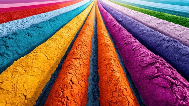 Colorful powder lines converging in a vibrant spectrum.