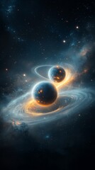 Obraz premium Two fiery planets entwined in cosmic nebula